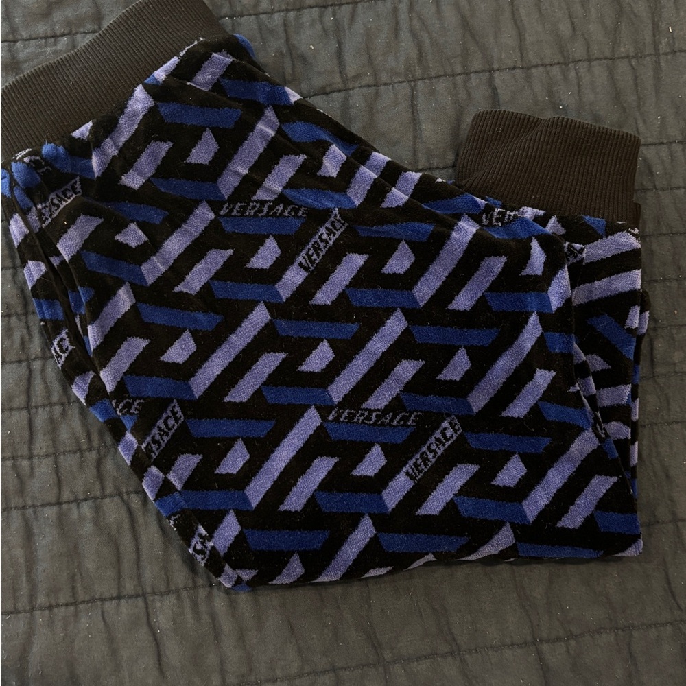 Versace Black and Blue Geometric Pants